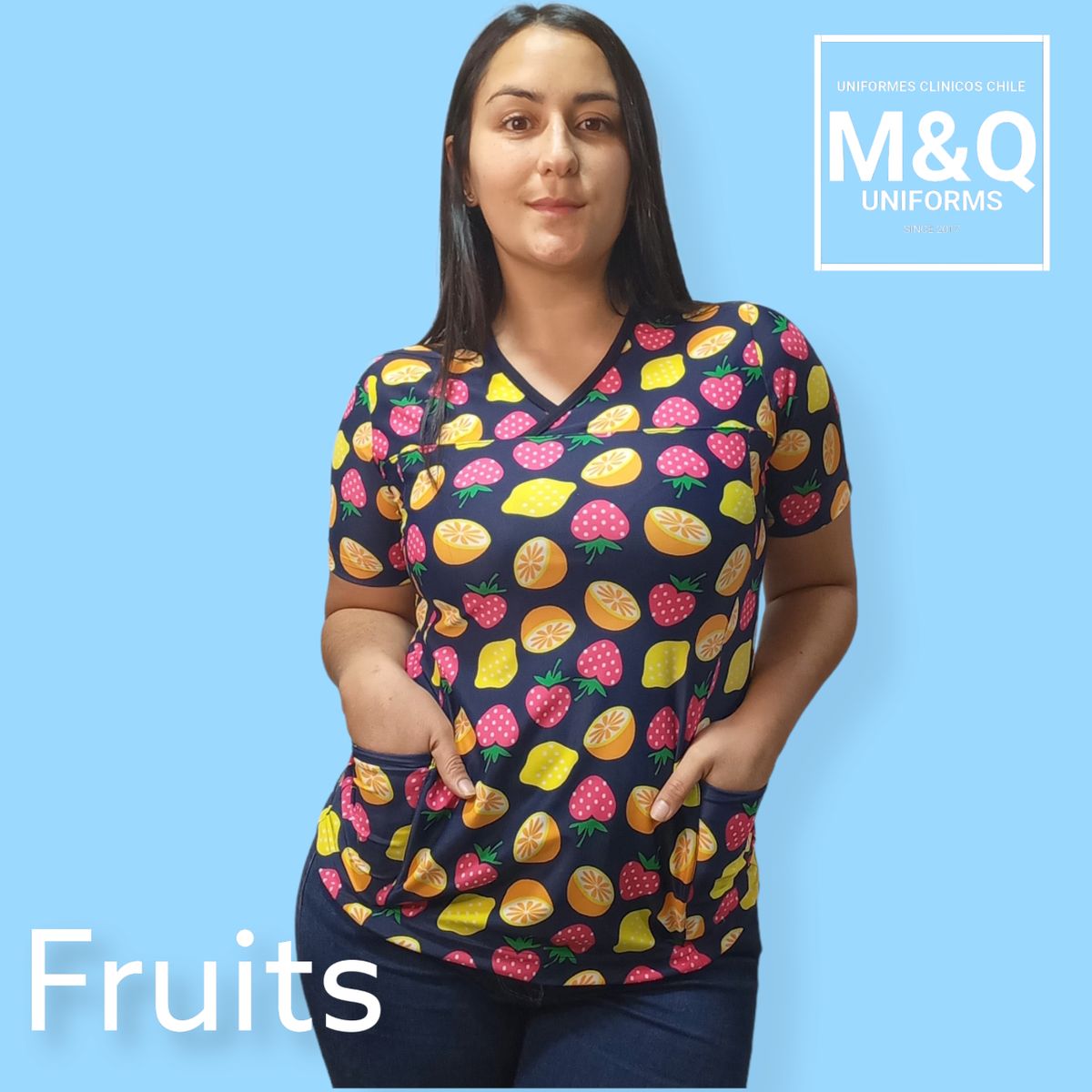 MQ PROFESIONAL - Delantal Clínico Elasticado Frutas