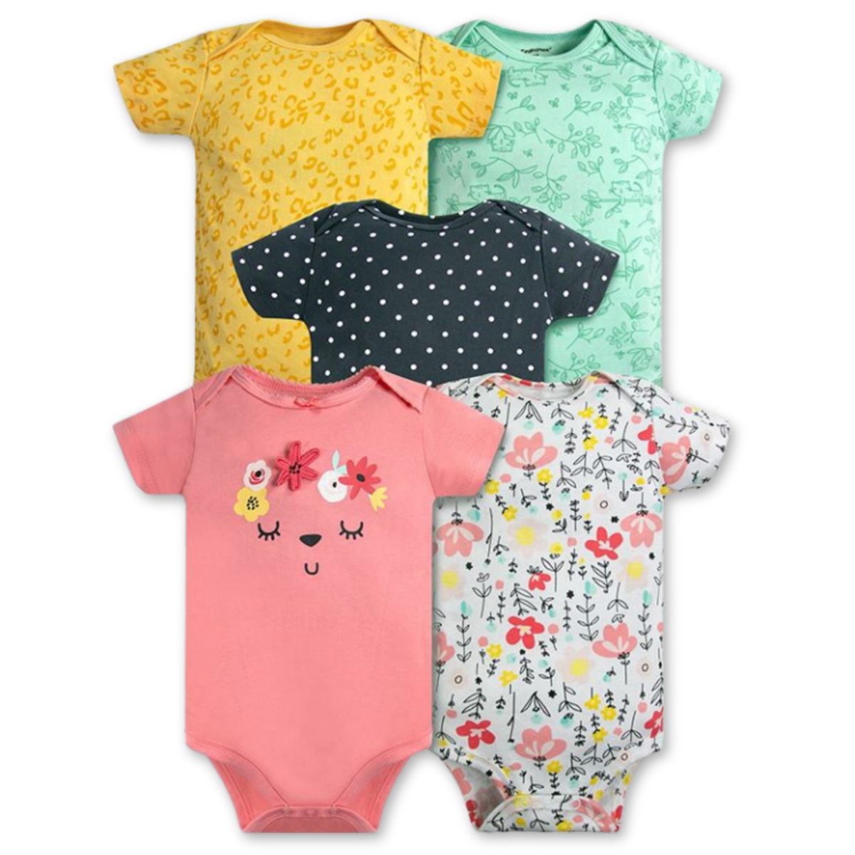 TEDMIMAK - Pack 5 Bodys Niña Manga Corta Tedmimak 100% Algodón Rosa Floreado