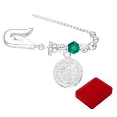 GENERICO - Prendedor plata broche medalla san benito y cristal protección bebes