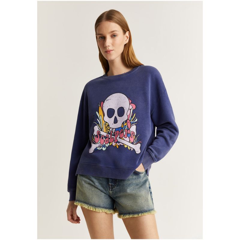 SCALPERS - Poleron Efecto Lavado Print Calavera Blue