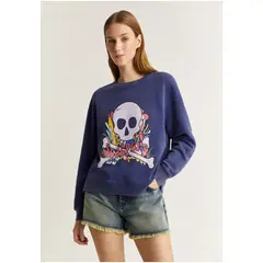 SCALPERS - Poleron Efecto Lavado Print Calavera Blue