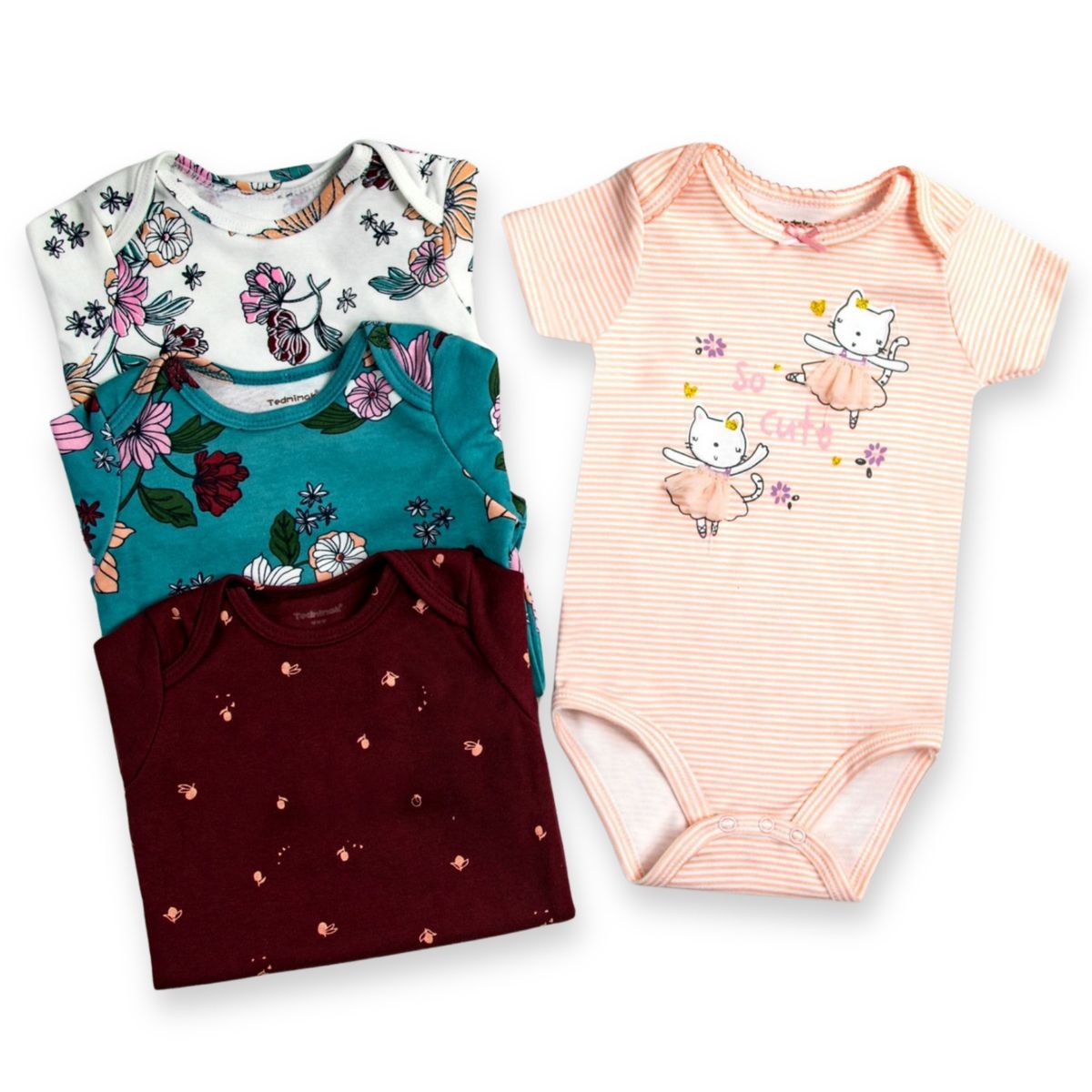 TEDMIMAK - Pack 4 Bodys Niña Manga Corta Tedmimak 100% Algodón Bailarina Ballet