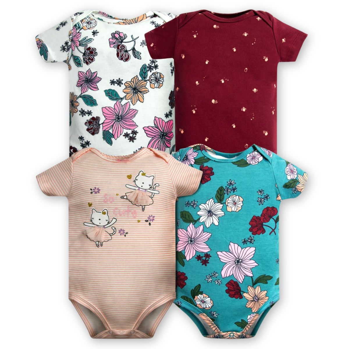 TEDMIMAK - Pack 4 Bodys Niña Manga Corta Tedmimak 100% Algodón Bailarina Ballet