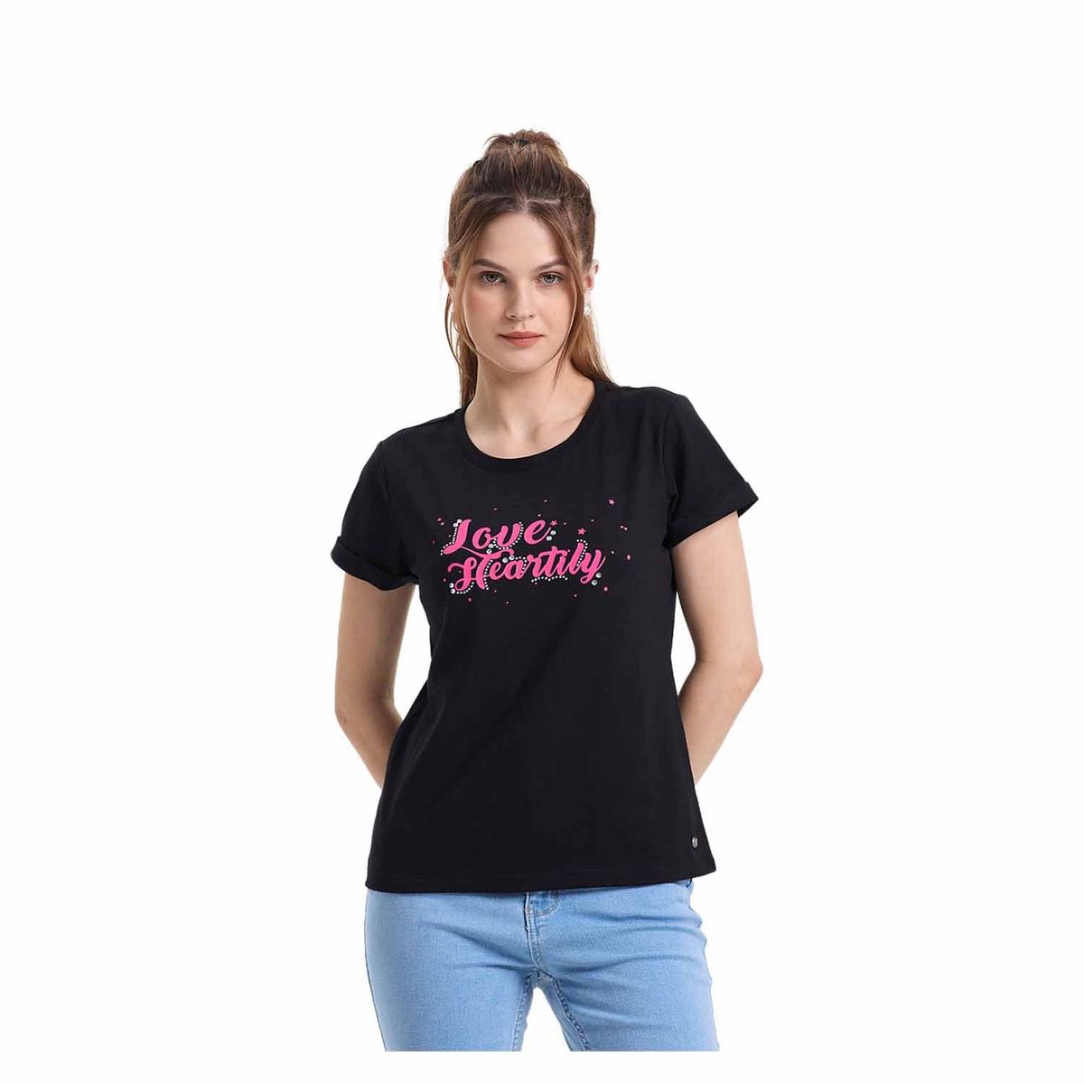 FASHION'S PARK - Polera Mujer Gráfica Roll Up Negro Fashion's Park