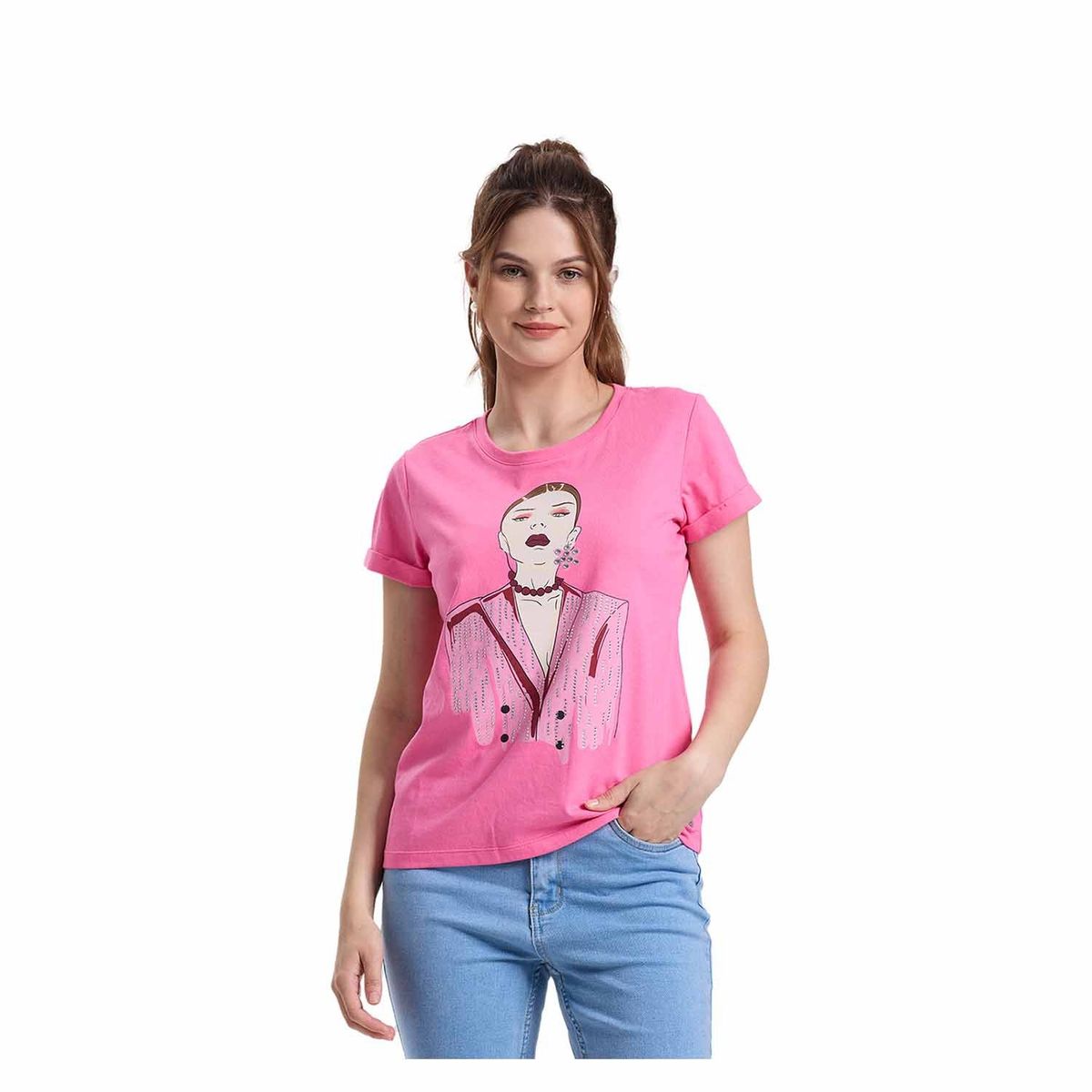 FASHION'S PARK - Polera Mujer Gráfica Roll Up Rosado Fashion's Park