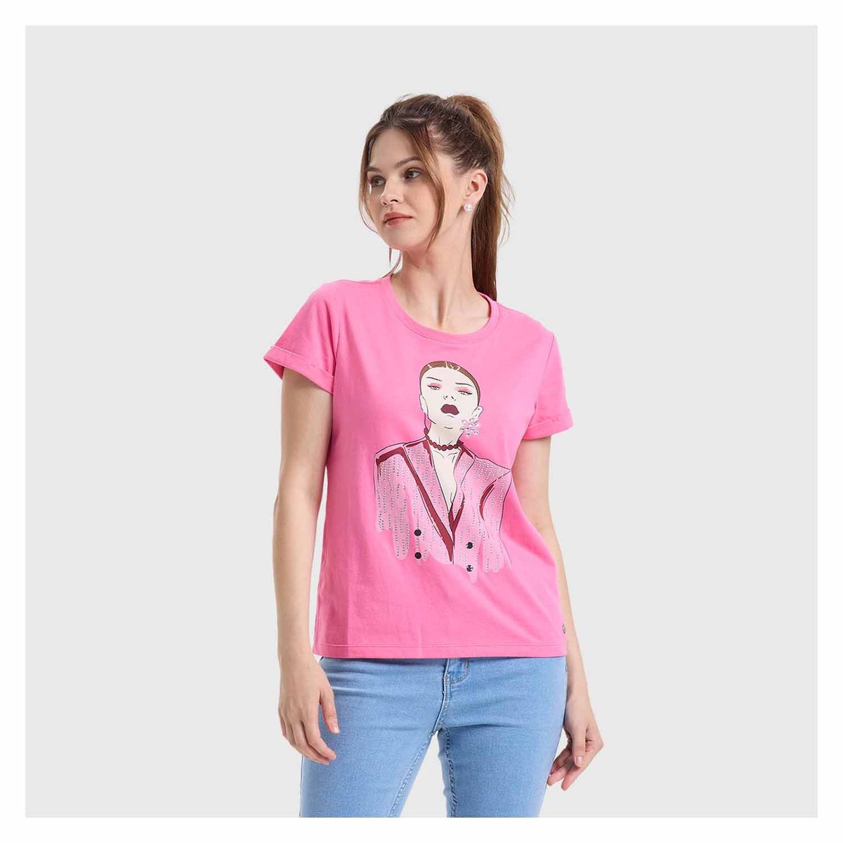FASHION'S PARK - Polera Mujer Gráfica Roll Up Rosado Fashion's Park