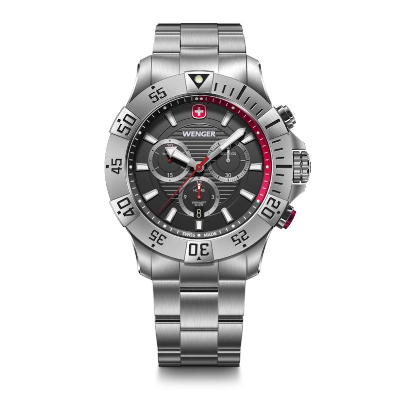 WENGER - Reloj Seaforce Chrono correa acero inox dial negro 43 mm Wenger