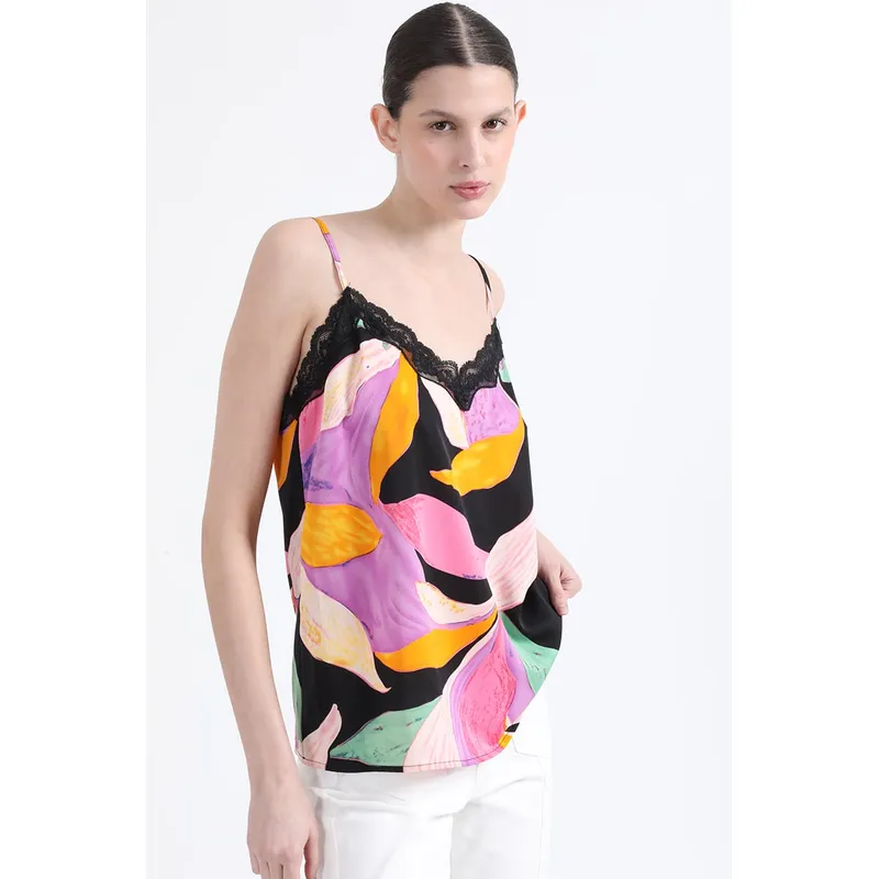 LIOLA - Top Lencero Estampado, Negro Liola