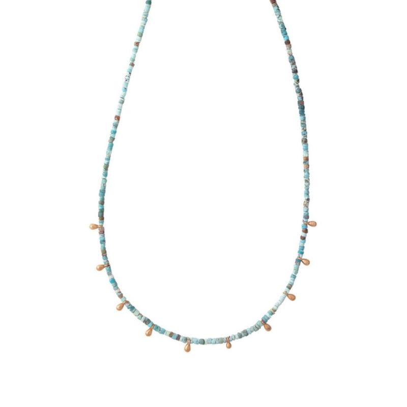 ZAZU - Collar de Turquesa Verde con Pelotitas Doradas