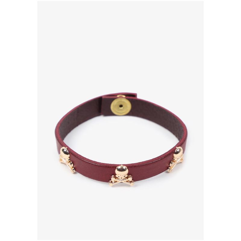 SCALPERS - Pulsera Piel Calaveras Burgundy