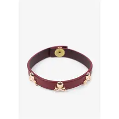 SCALPERS - Pulsera Piel Calaveras Burgundy