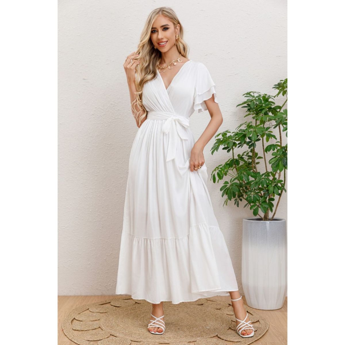 LIKE SHOP - Maxi Vestido Largo Mujer Primavera Premium. Abertura, Cuello V 326