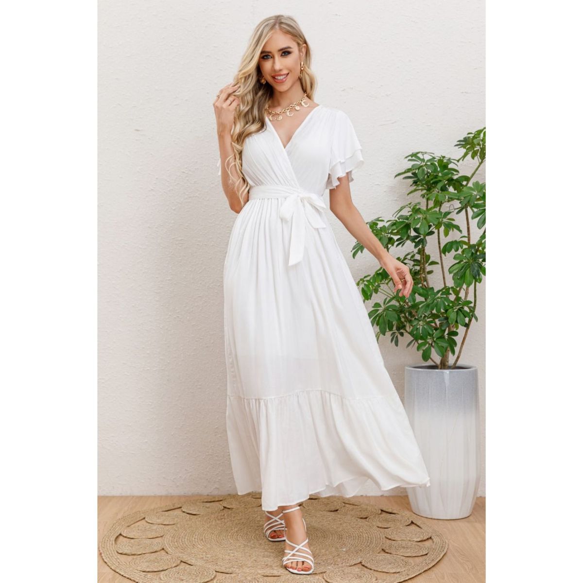 LIKE SHOP - Maxi Vestido Largo Mujer Primavera Premium. Abertura, Cuello V 326