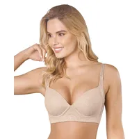 Sostén de realce suave y cubrimiento alto en sisa y espalda Cover bra en encaje 011996 Beige