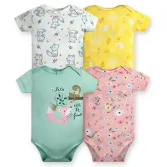 TEDMIMAK - Pack 4 Bodys Niña Manga Corta 100% Algodón Animales Animados