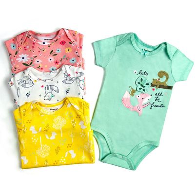 Imagen 2 del producto Pack 4 Bodys Niña Manga Corta 100% Algodón Animales Animados