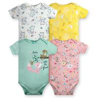 Pack 4 Bodys Niña Manga Corta 100% Algodón Animales Animados