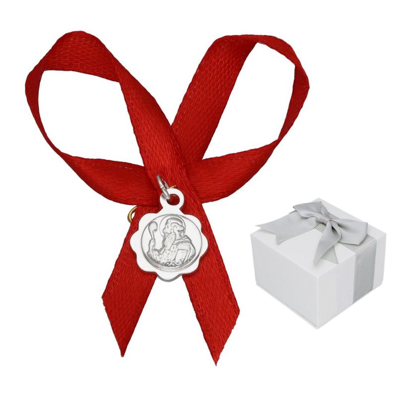 GENERICO - Medalla San Benito Plata Proteccion Bebe Cinta Roja Con Caja