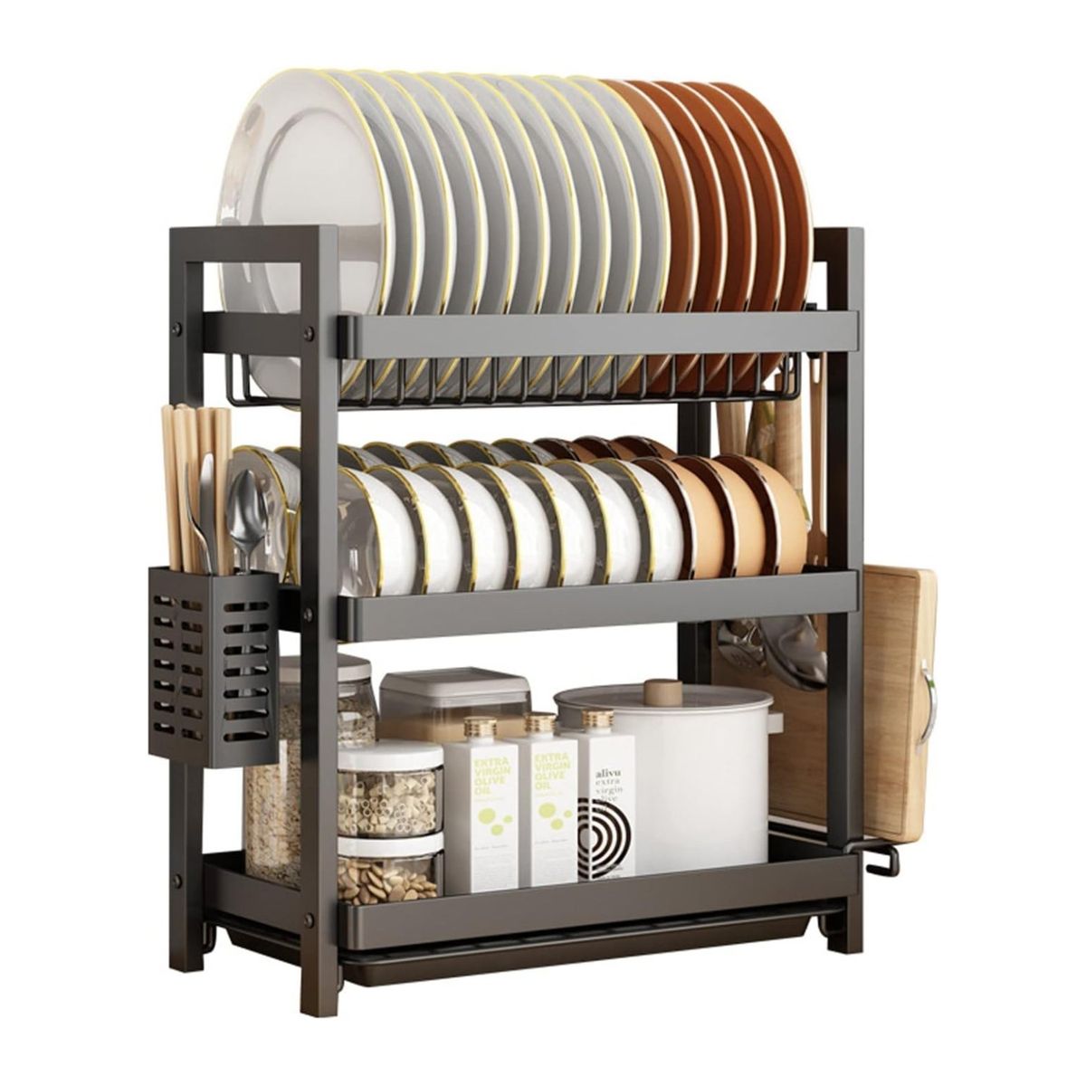 IMPORTCLICK - Rack Escurridor Platos 3 Niveles Acero Negro IMPORTCLICK