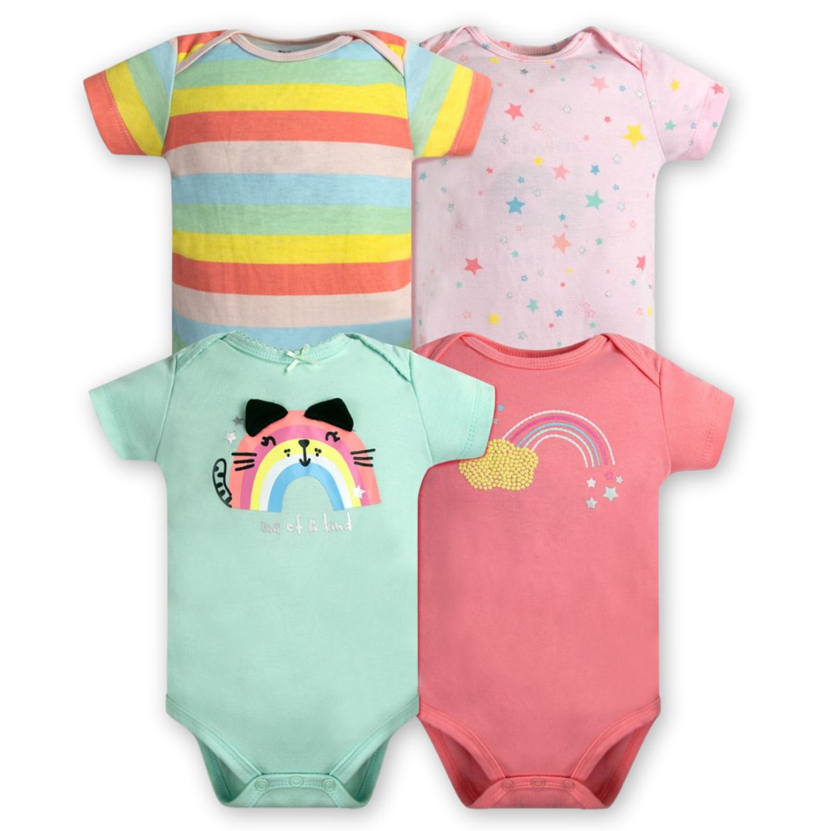 TEDMIMAK - Pack 4 Bodys Niña Manga Corta Tedmimak 100% Algodón Arcoiris
