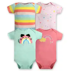 TEDMIMAK - Pack 4 Bodys Niña Manga Corta 100% Algodón Arcoiris