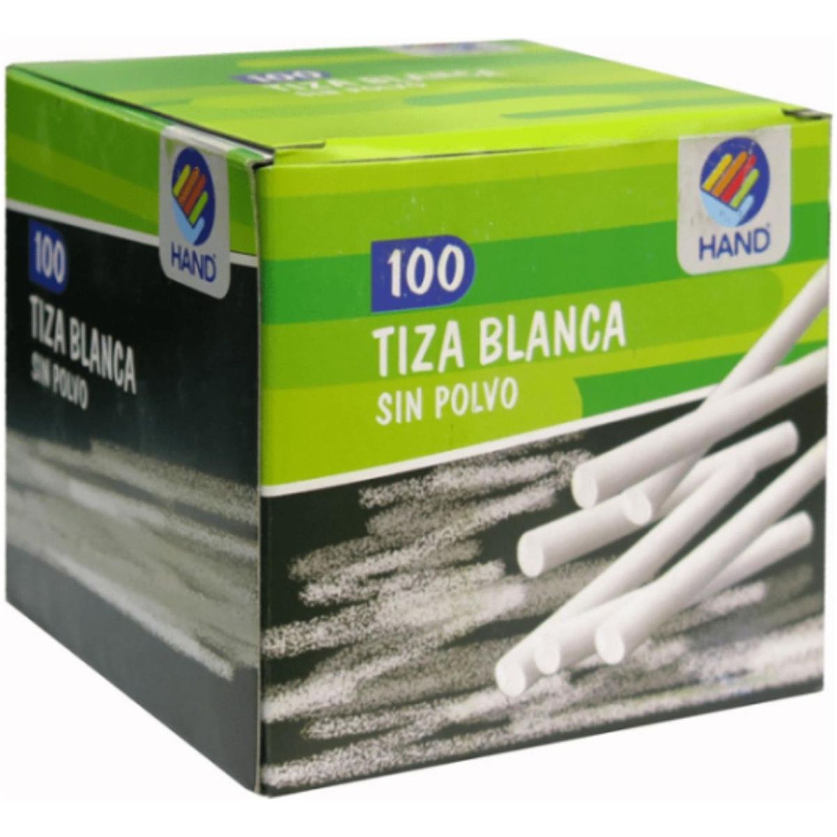 HAND - Caja Tiza Blanca 100 Unidades, Sin Polvo. Hand