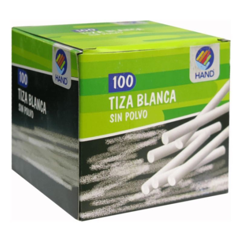 HAND - Caja Tiza Blanca 100 Unidades, Sin Polvo. Hand