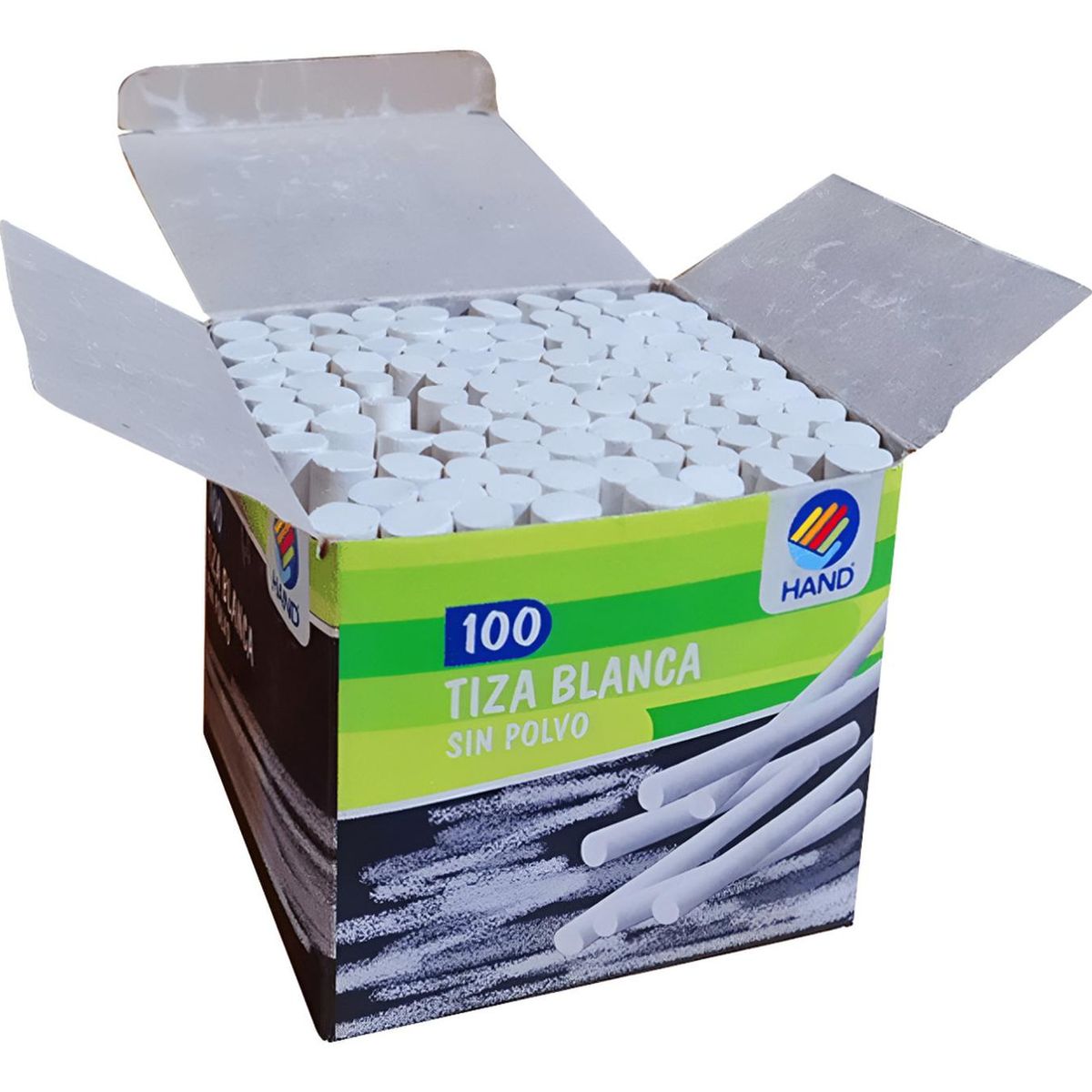 HAND - Caja Tiza Blanca 100 Unidades, Sin Polvo. Hand