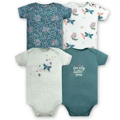 TEDMIMAK - Pack 4 Bodys Niña Manga Corta 100% Algodón Mariposas Azul