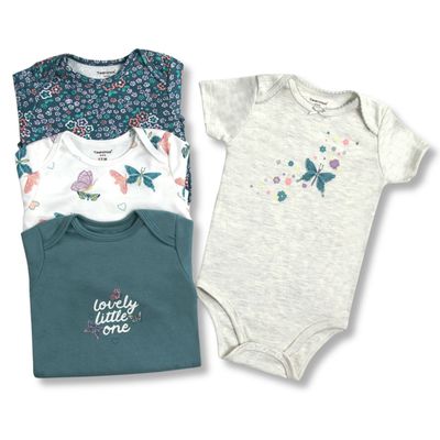 Imagen 2 del producto Pack 4 Bodys Niña Manga Corta 100% Algodón Mariposas Azul