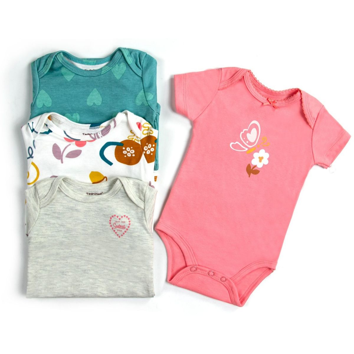TEDMIMAK - Pack 4 Bodys Niña Manga Corta Tedmimak 100% Algodón Mariposas Rosa
