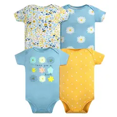 TEDMIMAK - Pack 4 Bodys Niña Manga Corta 100% Algodón Girasoles Amarillo