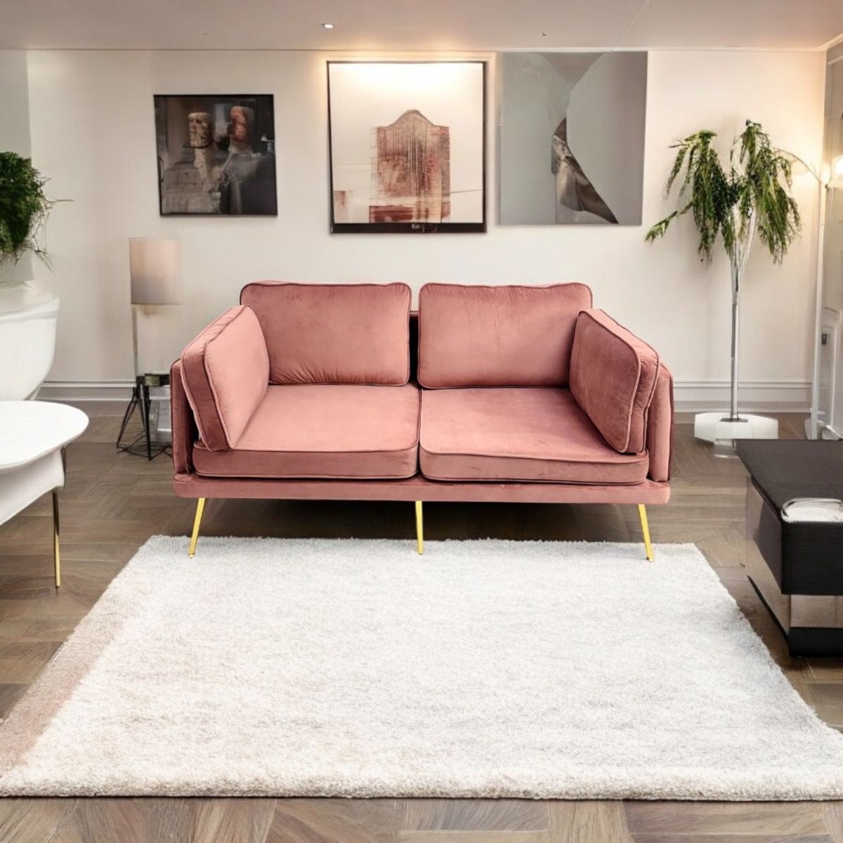 GENERICO - Sofa 2 cuerpos rosa Felpa MGR MUEBLES