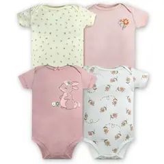 TEDMIMAK - Pack 4 Bodys Niña Manga Corta 100% Algodón Conejos Rosa