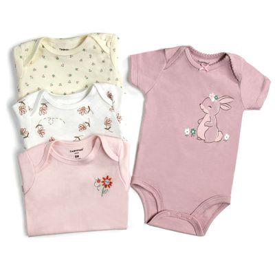 Imagen 2 del producto Pack 4 Bodys Niña Manga Corta 100% Algodón Conejos Rosa