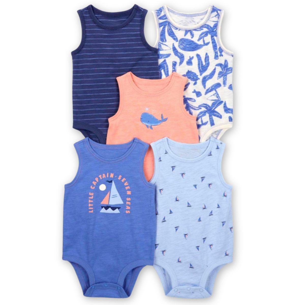 TEDMIMAK - Pack 5 Bodys Niño Sin Manga Tedmimak 100% Algodón Azul Marinero