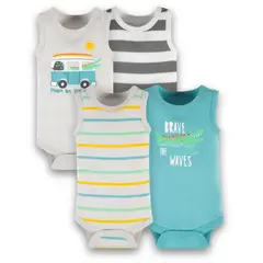 TEDMIMAK - Pack 4 Bodys Niño Sin Manga 100% Algodón Cocodrilo Verde