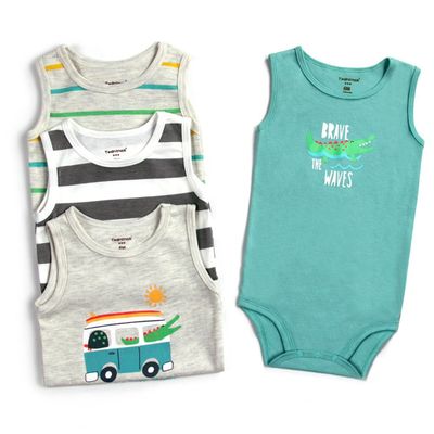 Imagen 2 del producto Pack 4 Bodys Niño Sin Manga 100% Algodón Cocodrilo Verde