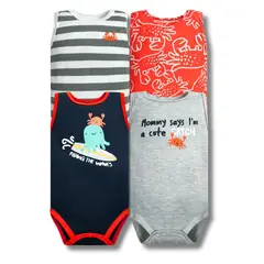 TEDMIMAK - Pack 4 Bodys Niño Sin Manga 100% Algodón Cangrejo Rojo