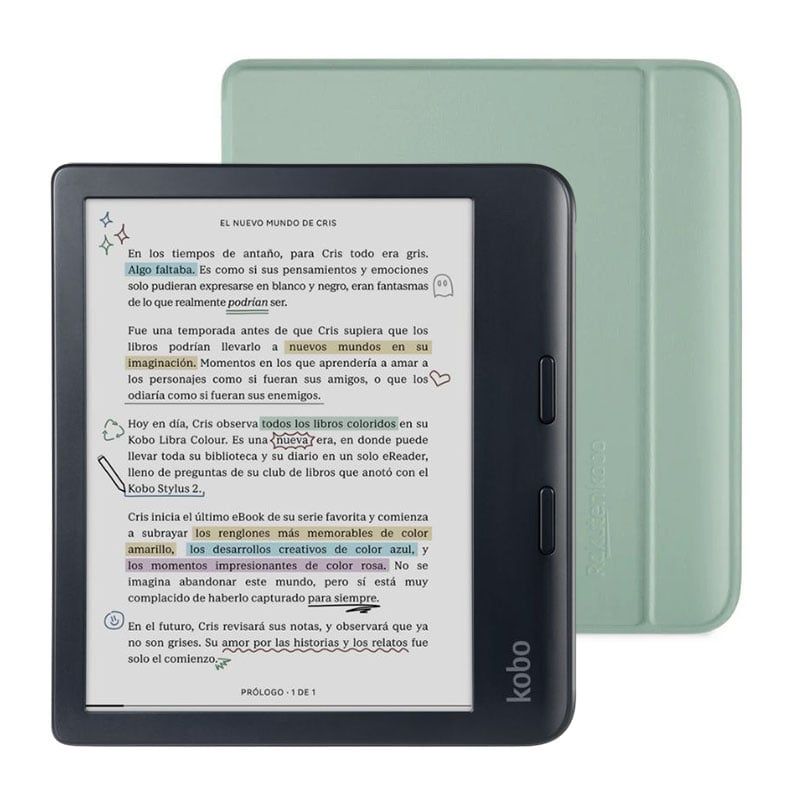 KOBO - E-Reader Kobo Libra Colour HD 7 HD 32GB Negro + Funda SleepCover Verde