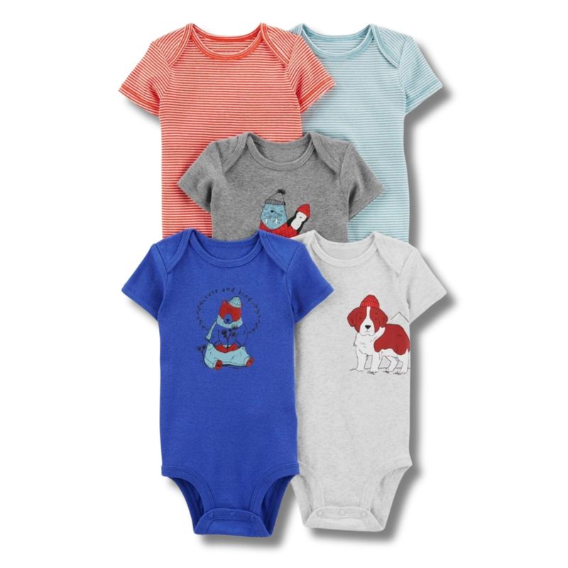 TEDMIMAK - Pack 5 Bodys Niño Manga Corta Tedmimak 100% Algodón Puercoespín Azul