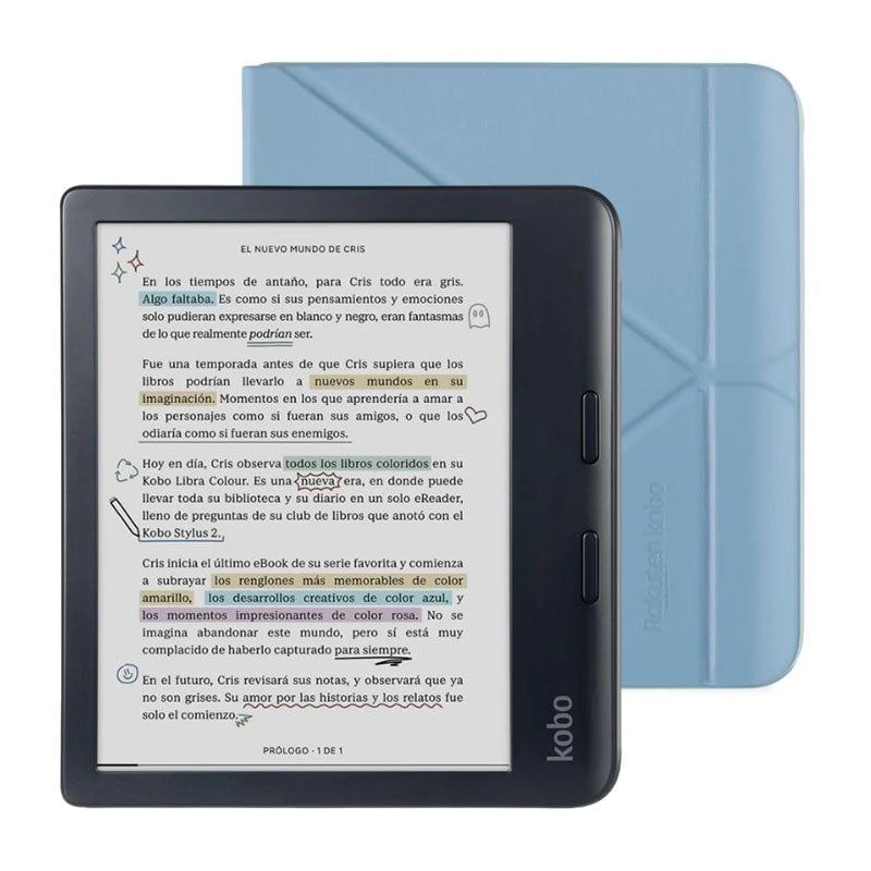 KOBO - E-Reader Kobo Libra Colour HD 7 HD 32GB Negro + Funda SleepCover Azul