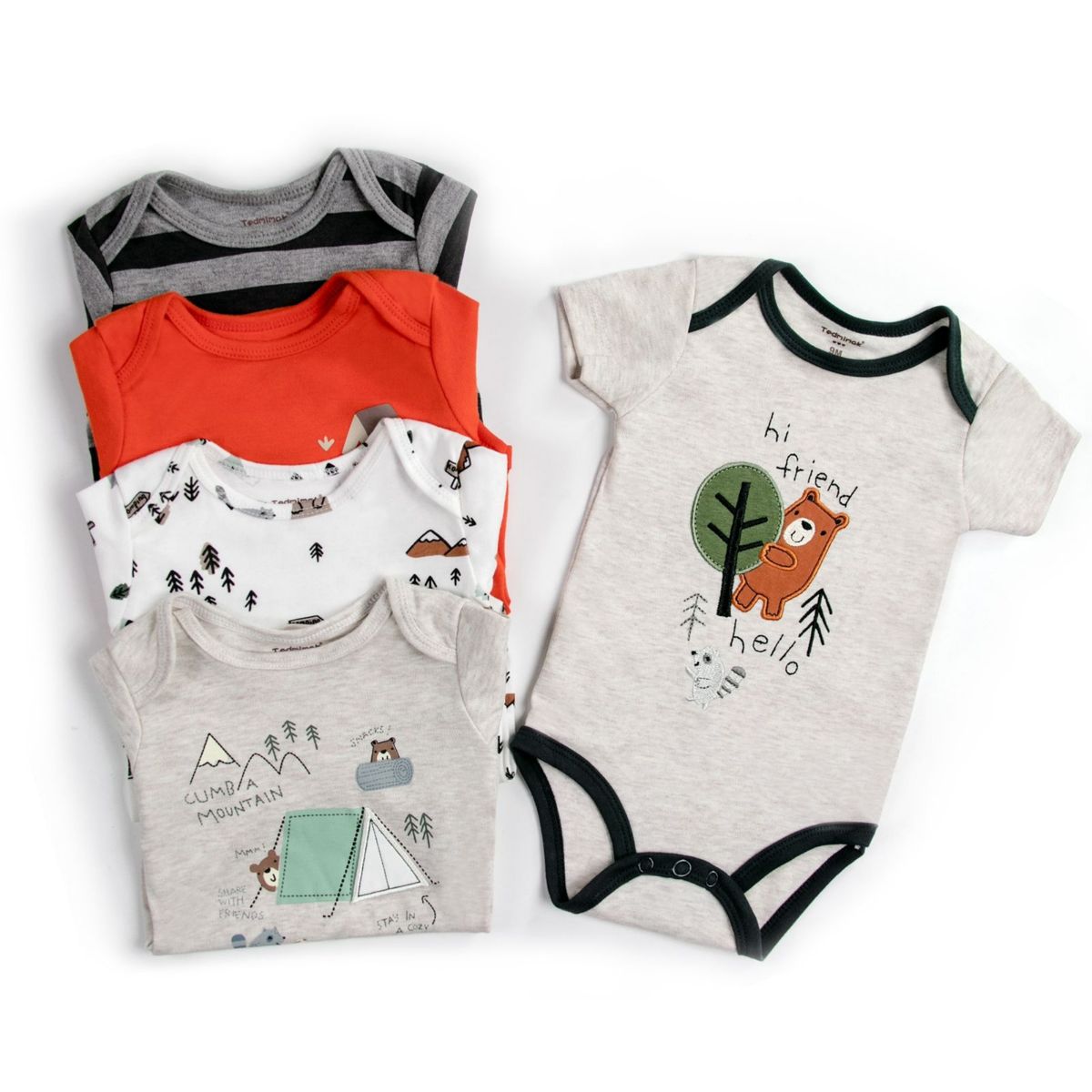 TEDMIMAK - Pack 5 Bodys Niño Manga Corta Tedmimak 100% Algodón Oso Amistoso