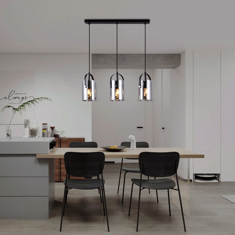LAMPARASHOME - Lámpara de colgar 3 luces E27 Metales y vidrio gris 69×15×100cm