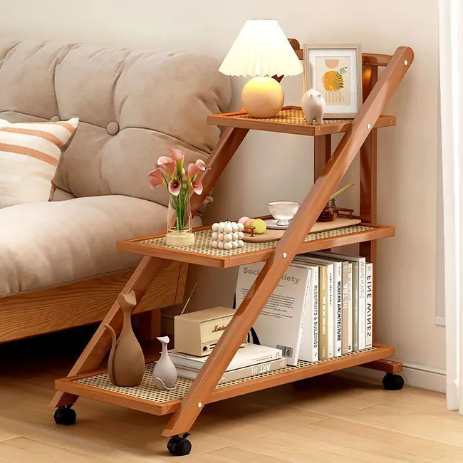 AIZO - Mesa Auxiliar Acrílica Plegable De 3 Niveles Con Ruedas 68x33x76cm