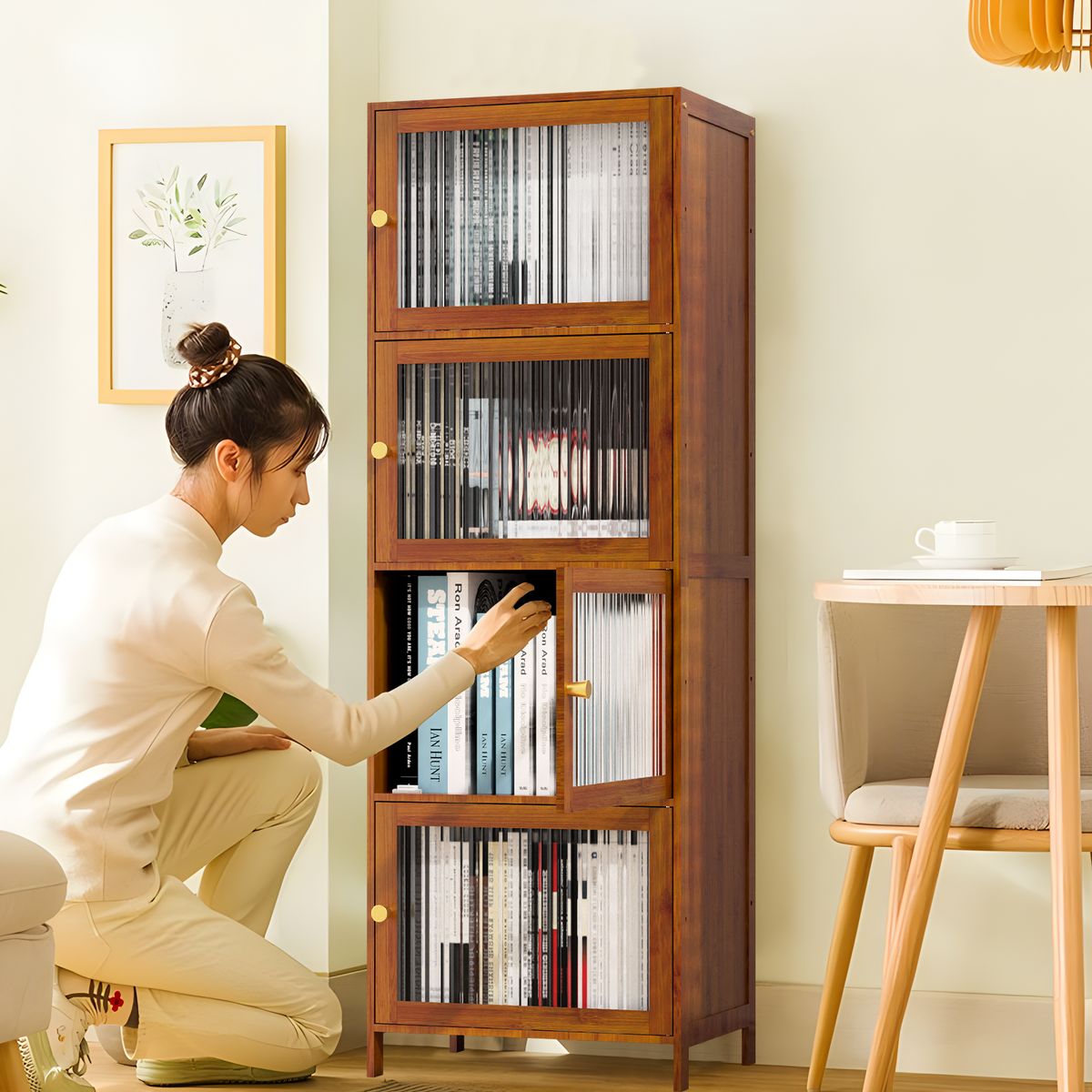 AIZO - Estantería Estrecha Alta 4 Estantes Con Puertas Transparente