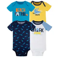 TEDMIMAK - Pack 4 Bodys Niño Manga Corta 100% Algodón Tiburón Azul