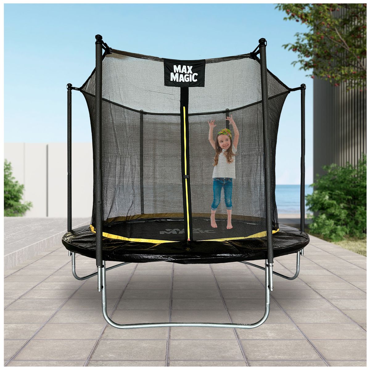 MAX MAGIC - Cama Elástica Max Magic 244cm Negra con Red de Seguridad