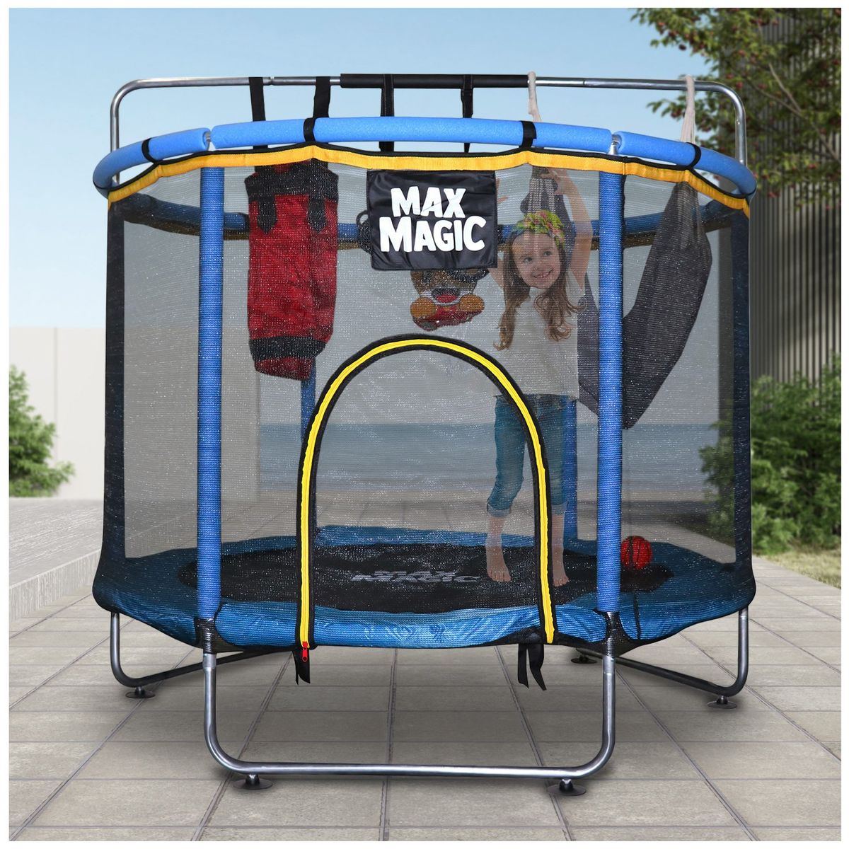 MAX MAGIC - Cama Elástica Infantil Max Magic Azul con Accesorios 150 cm