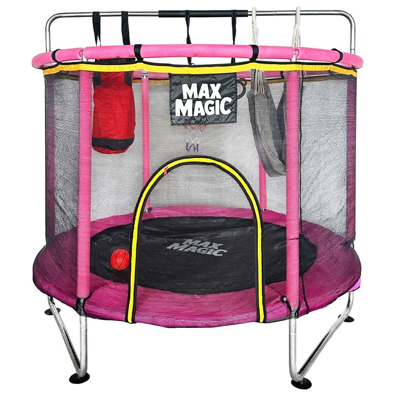 MAX MAGIC - Cama Elástica Infantil Rosada con Accesorios 140 cm